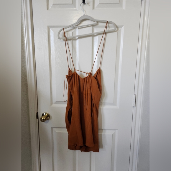 Abercrombie & Fitch Orange Tan Strappy Tie Short Romper M Tall - Picture 9 of 11